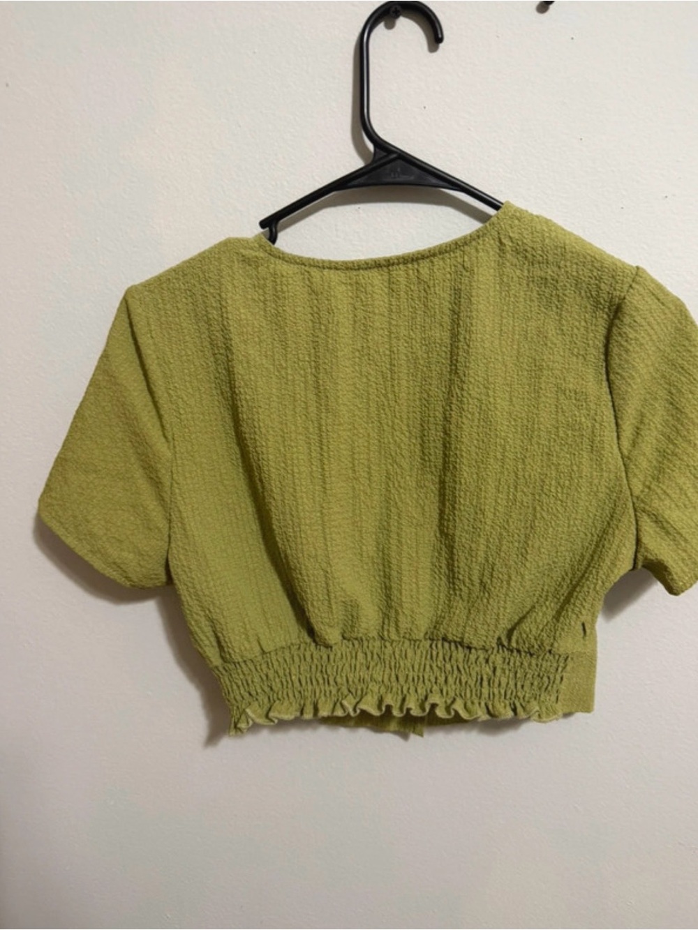 Olive Short-Sleeve Button Crop Dress Top - Picture 3 of 3
